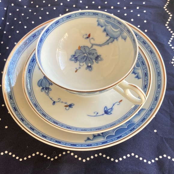 Other - Blue and White China - Floral Tea Cup and Saucer Set with cobalt and gold